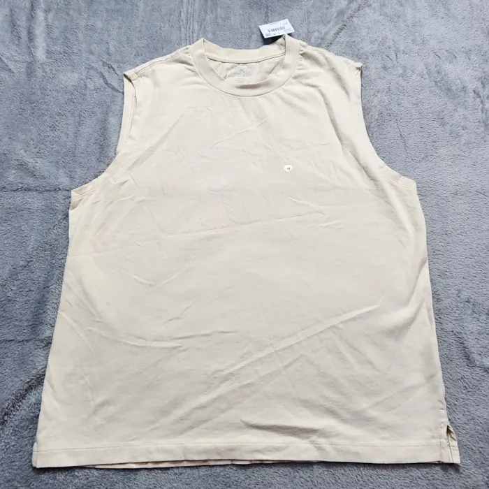 American Eagle Tank Top Men's Medium Beige Boxy Fit Cotton Muscle Shirt AE - Front