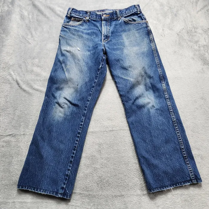 Dickies Jeans Mens 34x29 Actual 32x25.5 Blue Denim Straight Distressed Frayed - Front