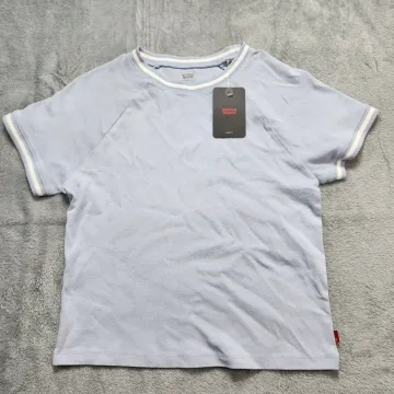 Levi's Boys T-Shirt Size L Slim Fit Ringer Raglan Light Blue Short Sleeve Tee - Front